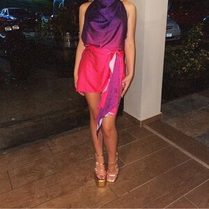 LUXXEL SATIN HIGH NECK DRESS